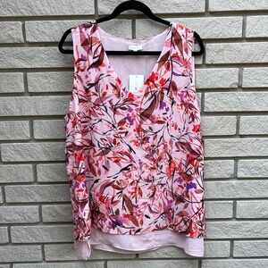 Laura Pink Floral V Neck Chiffon Sleeveless Blouse Sz14
